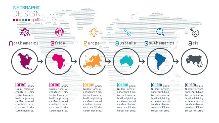 Infografía continental de información sobre gráficos vectoriales. vector
