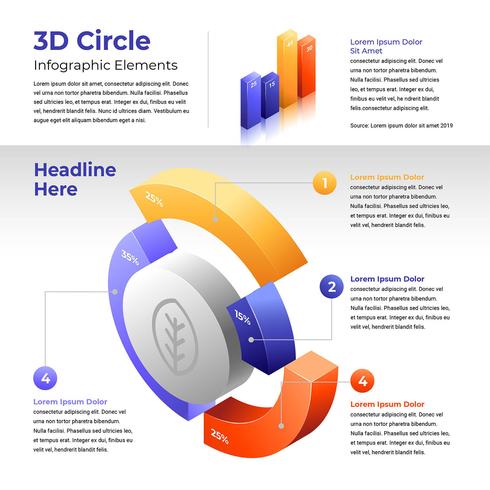 Parte de círculo 3D rebanadas elementos de infografía vector