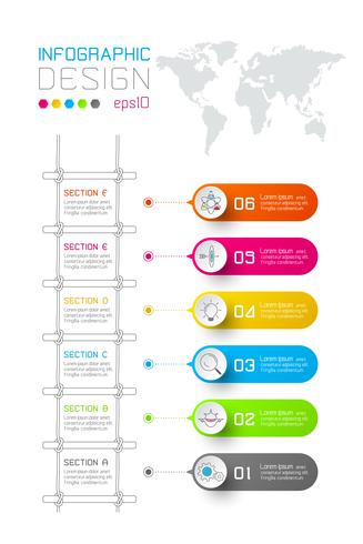 Las etiquetas coloridas del rectángulo del negocio forman la barra vertical infographic con paso de las escaleras. vector