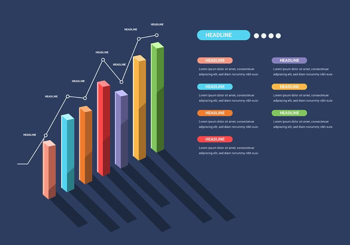 Elementos de infografía 3d en fondo azul oscuro vector