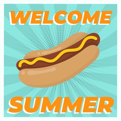 Flat Vintage Hotdog Summer Food Vector Illustration