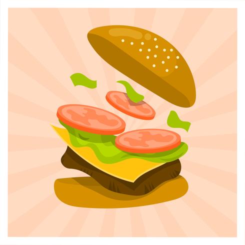 Flat Burger Splash Summer Food Vector Illustration