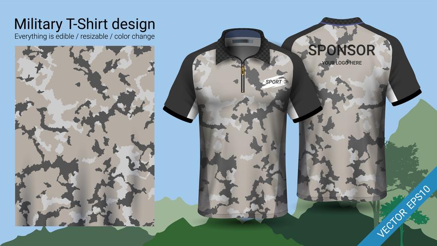 Military polo t-shirt design, with camouflage print clothes. vector