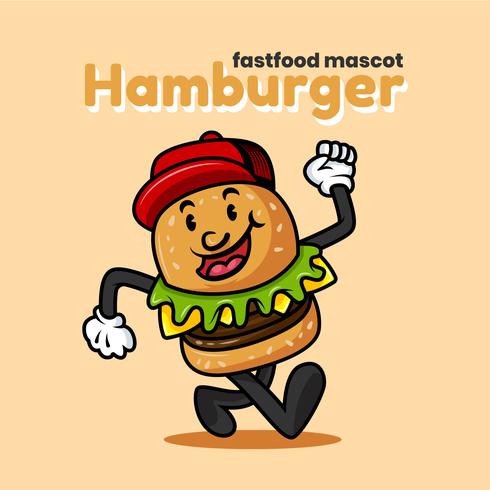 Retro Cartoon Hamburger Character Vector Illustration