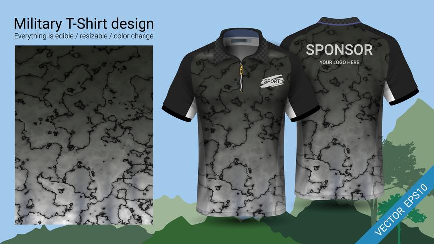 Military polo t-shirt design, with camouflage print clothes. vector