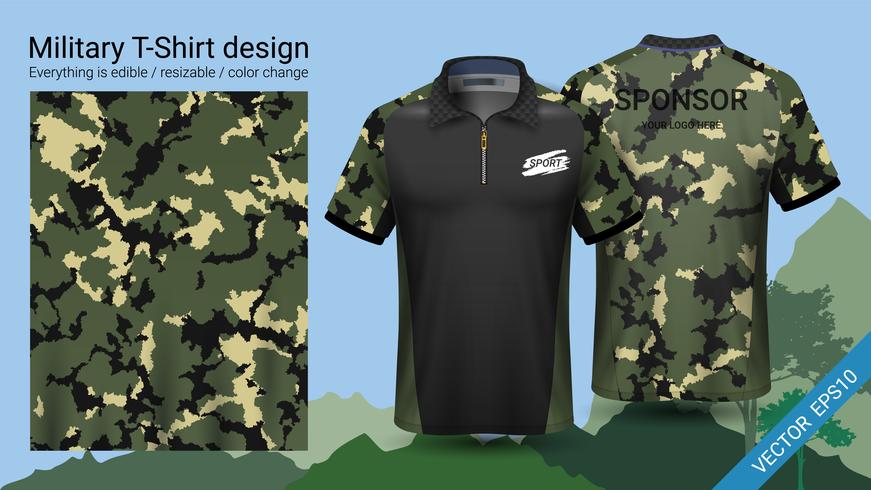 Military polo t-shirt design, with camouflage print clothes. vector