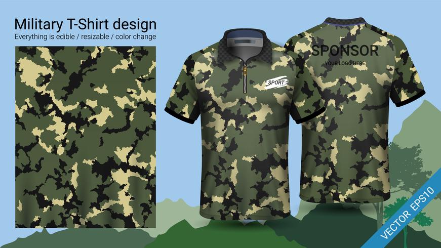 Military polo t-shirt design, with camouflage print clothes. vector