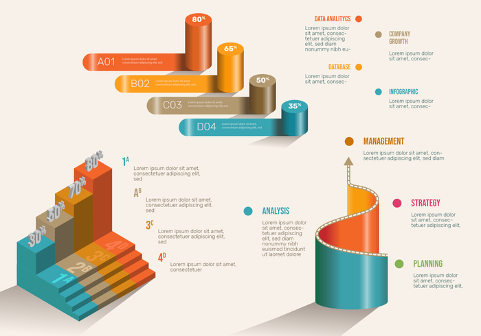 Coloreado 3D Infogrpahic elementos conjunto de vectores