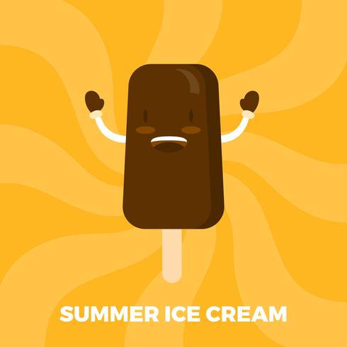 Flat Cute Kawaii Summer Ice Cream Vector Illustration