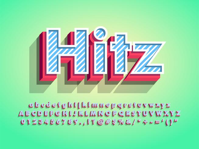 Modern 3d Hitz Font With Stripes Pattern vector