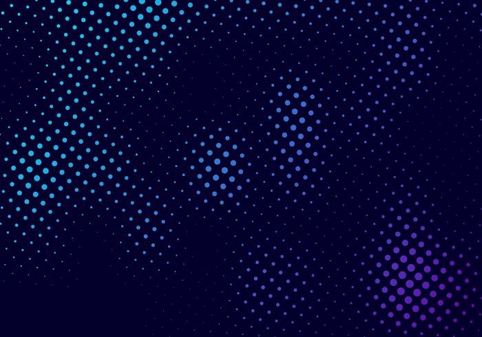 Abstract halftone pattern motion effect with fading dot gradation blue and purple on dark background and texture vector