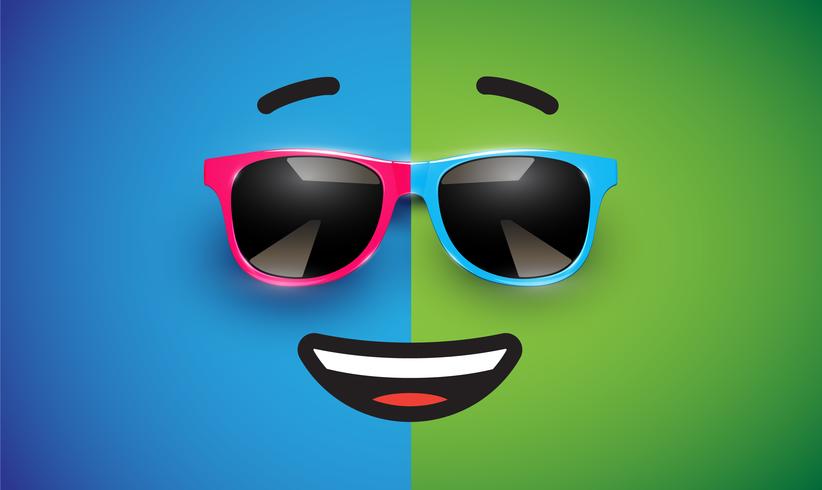 High detiled colorful emoticon with sunglasses, vector illustration