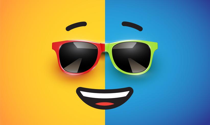 High detiled colorful emoticon with sunglasses, vector illustration