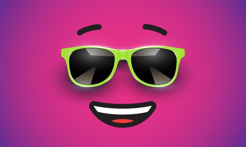 High detiled colorful emoticon with sunglasses, vector illustration