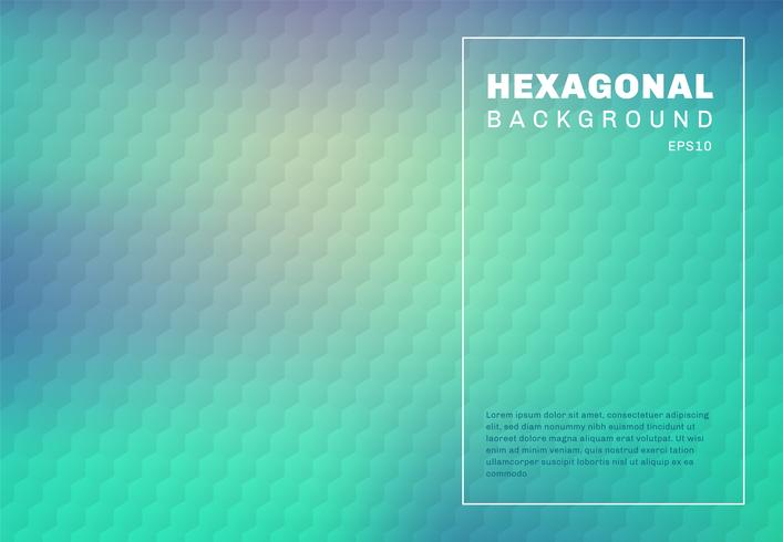 Abstract green mint and blue turquoise gradient blurred background with hexagon embossed pattern texture. vector