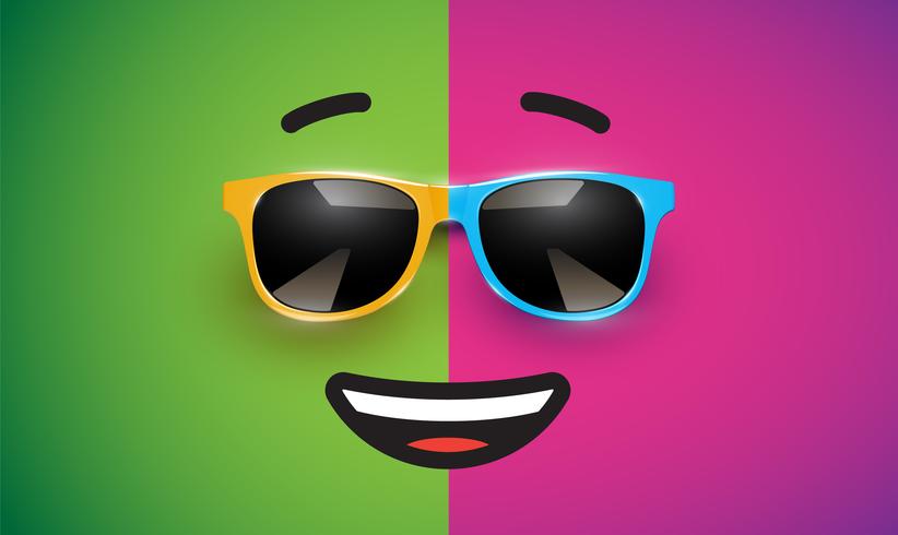 High detiled colorful emoticon with sunglasses, vector illustration