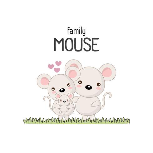 Mouse Family Father Mother and Newborn Baby.   vector