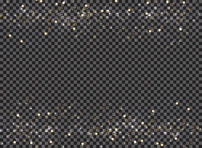 Abstract bokeh and gold glitter header footers on transparent background. vector