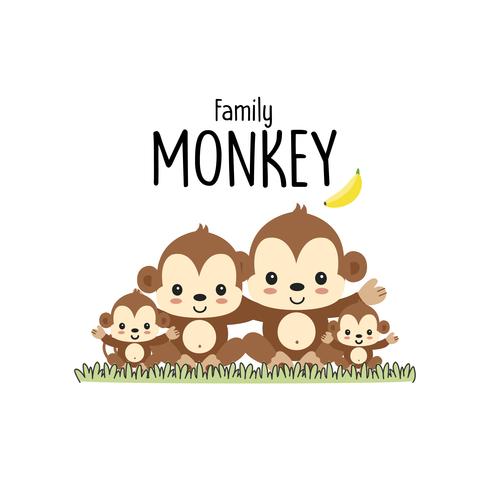 Monkey Family Father Mother and baby.  vector