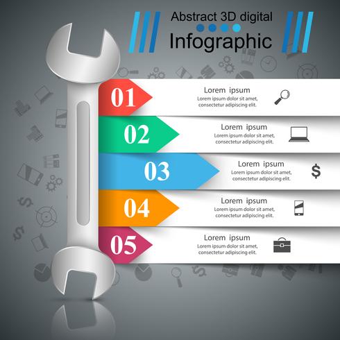 Llave, tornillo, icono de reparación. Infografía de negocios. vector