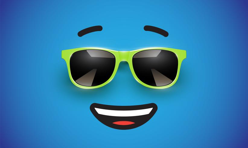 Emoticon colorido alto detiled con gafas de sol, ilustración vectorial vector