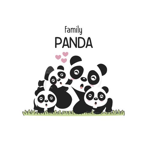 Cute Panda Family Father Mother and baby.  vector