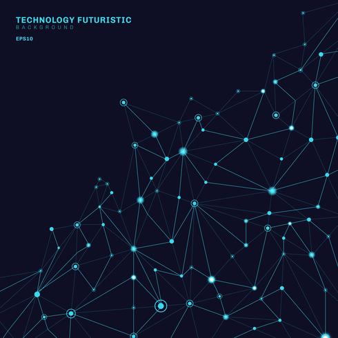 Formas poligonales abstractas sobre fondo azul marino que consisten en líneas y puntos en forma de planetas y concepto de tecnología de constelaciones. Conexión digital a internet. vector