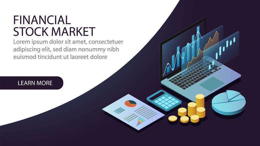 Concepto de mercado financiero isométrico vector