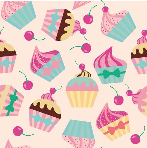 Cake with cherry seamless pattern Vector illustration