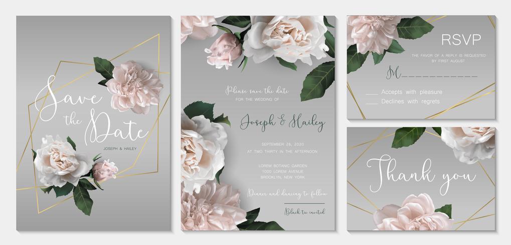 Wedding invitation suite with flowers. vector