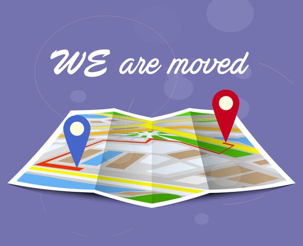 Moving concept. Changing address, new location on navigation map. vector