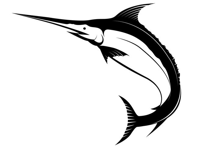 Vector de la silueta del pez volador aislado en el backgroud blanco.