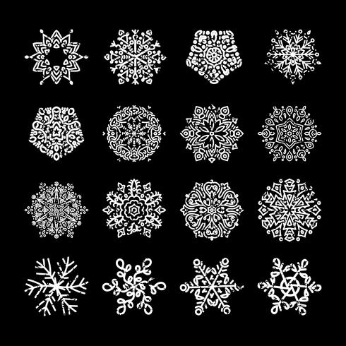 Grunge snowflakes vector set 