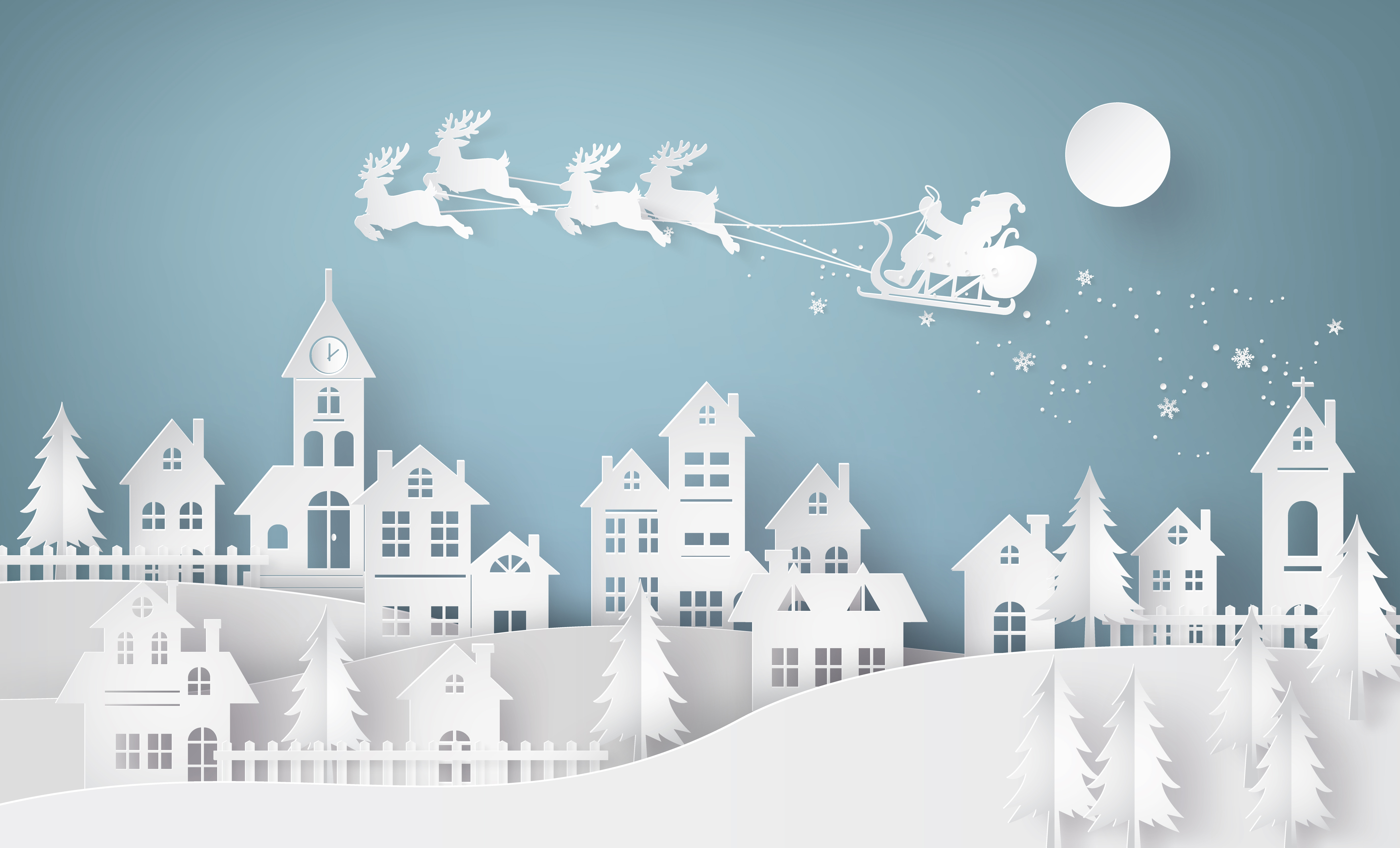 Illustration of Santa Claus on the sky coming to City 558091 Vector Art