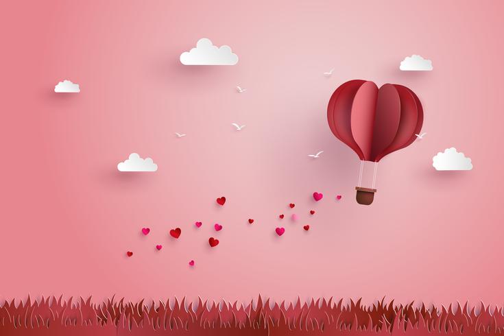 Origami made hot air balloon and cloud vector