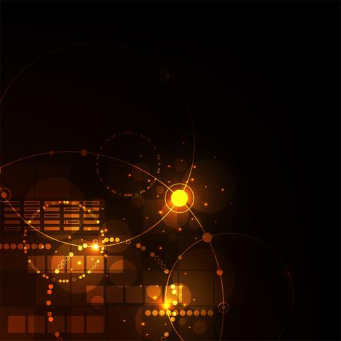 Technology in geometric concept on a dark orange background. vector