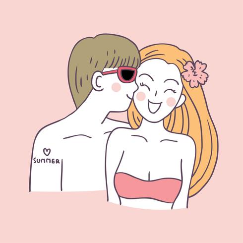 Vecteur De Dessin Animé été Mignon Couple Kiss Telecharger