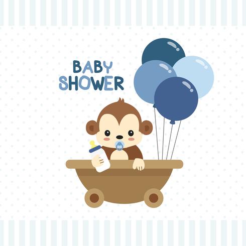 Baby Shower greeting card with little Monkey.  vector