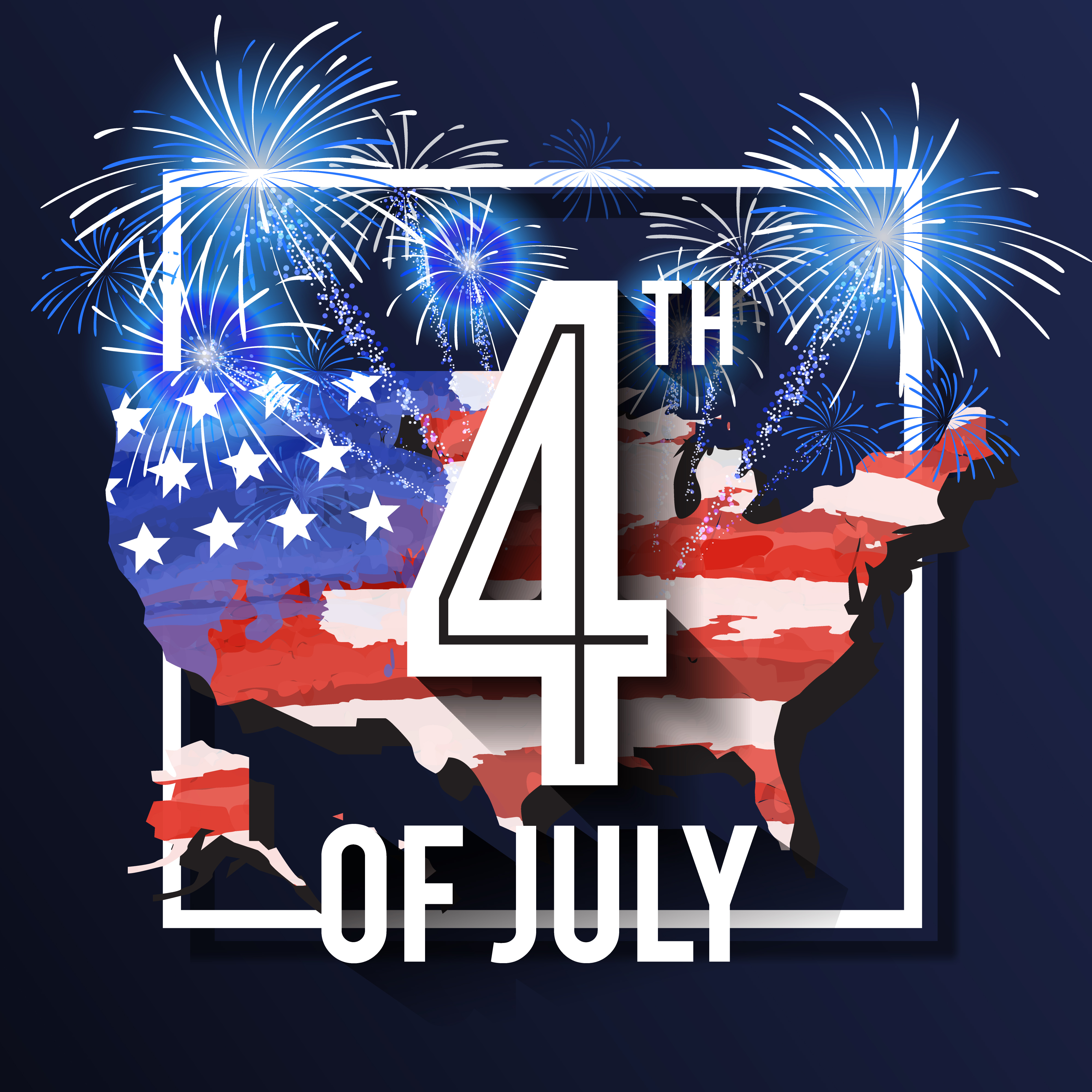 4TH of July Celebration Background Design with USA Map and Fireworks