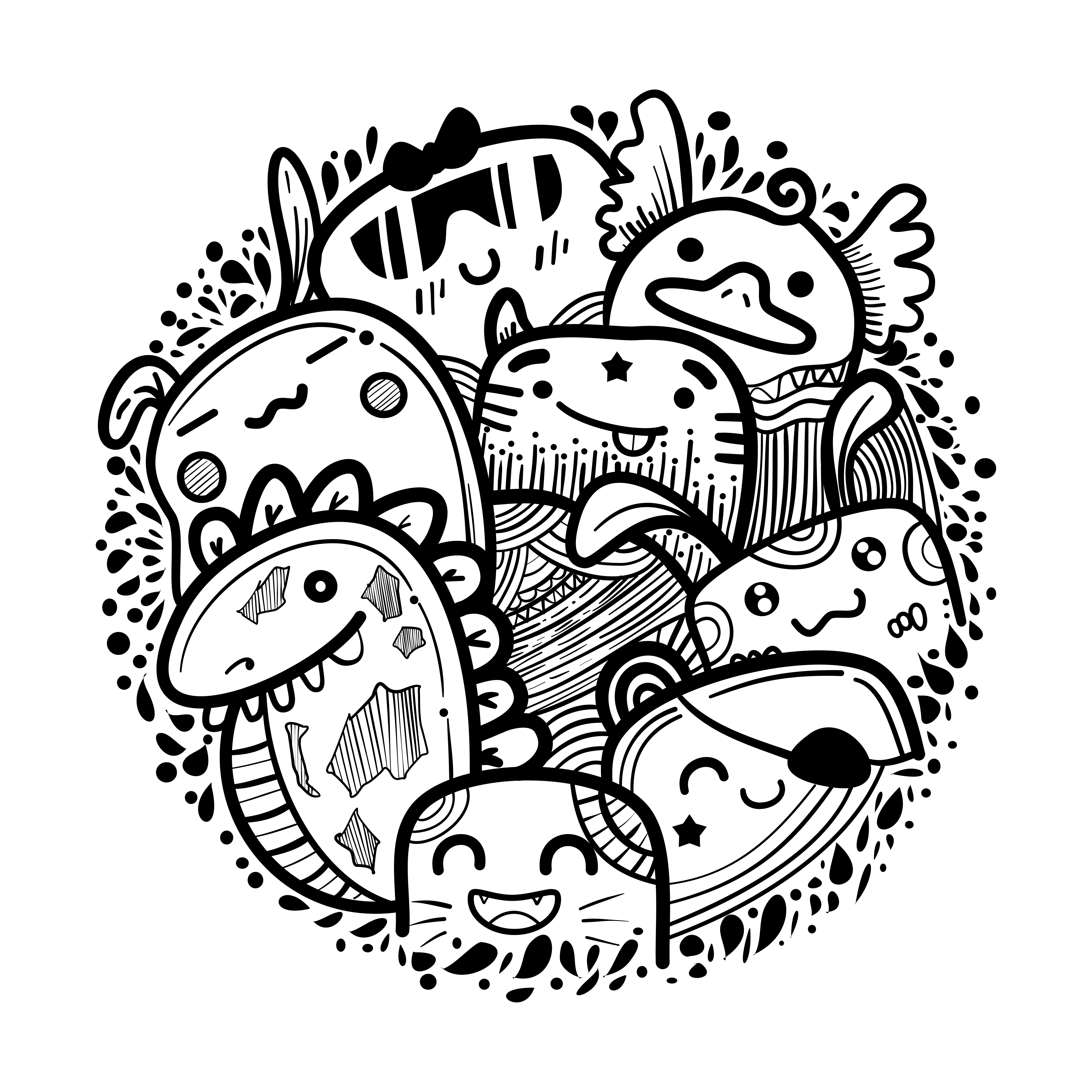 Circle cute monster doodles vector. 558283 Vector Art at Vecteezy