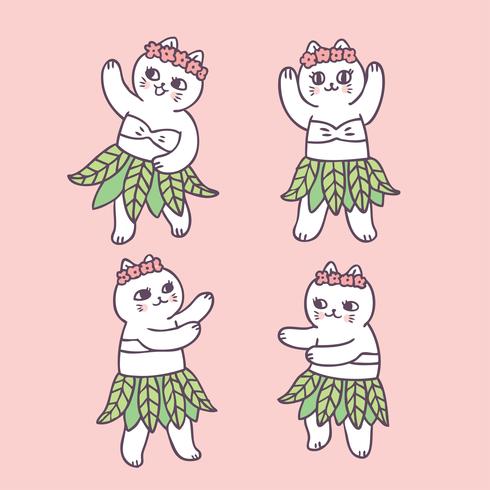 Cartoon cute summer cat dancing vector. vector