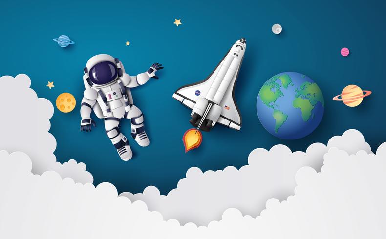 Astronaut Astronaut floating in the stratosphere . vector