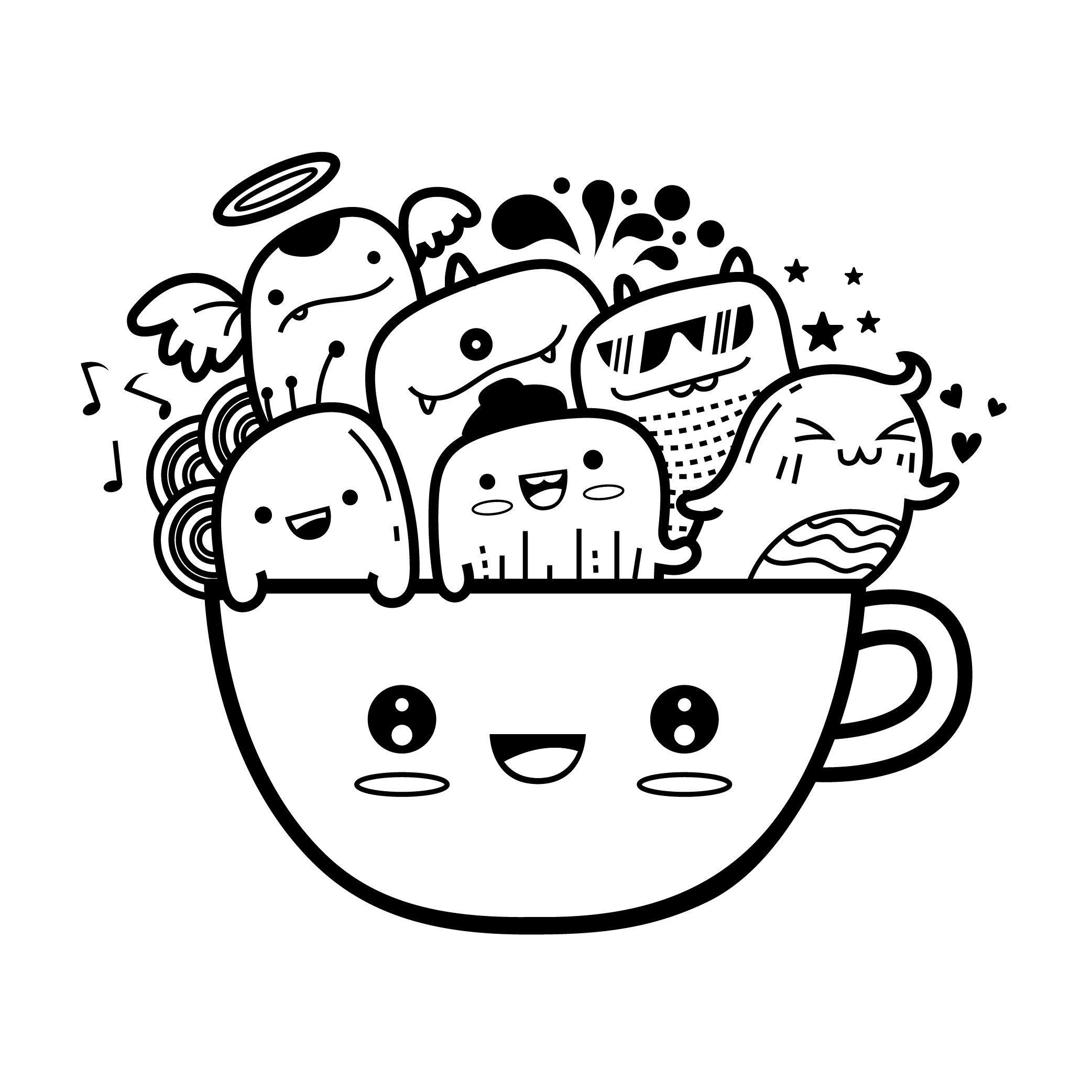 Coffee mug cute monter doodles background Vector illustration. 558311