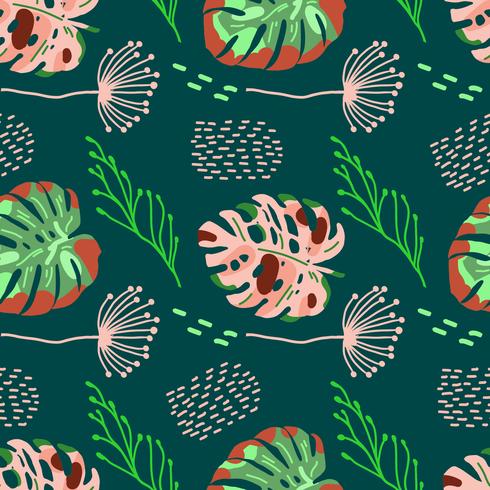 Tropical seamless pattern with exotic leaves. vector