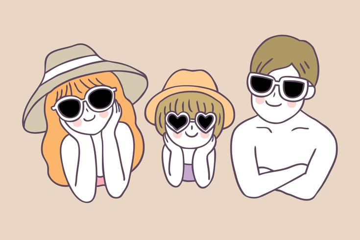 Cartoon cute summer family vector. vector