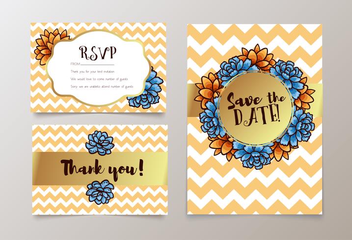 Trendy card with succulent for weddings, save the date invitation, RSVP and thank you cards.  vector