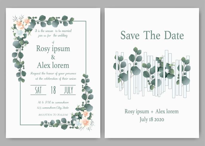 Greenery Wedding Invitation ,Template Eucalyptus  Wedding Invitation. vector