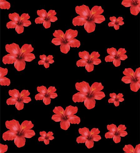 Red Hibiscus flowers,floral seamless pattern.vector Illustration on black background. vector