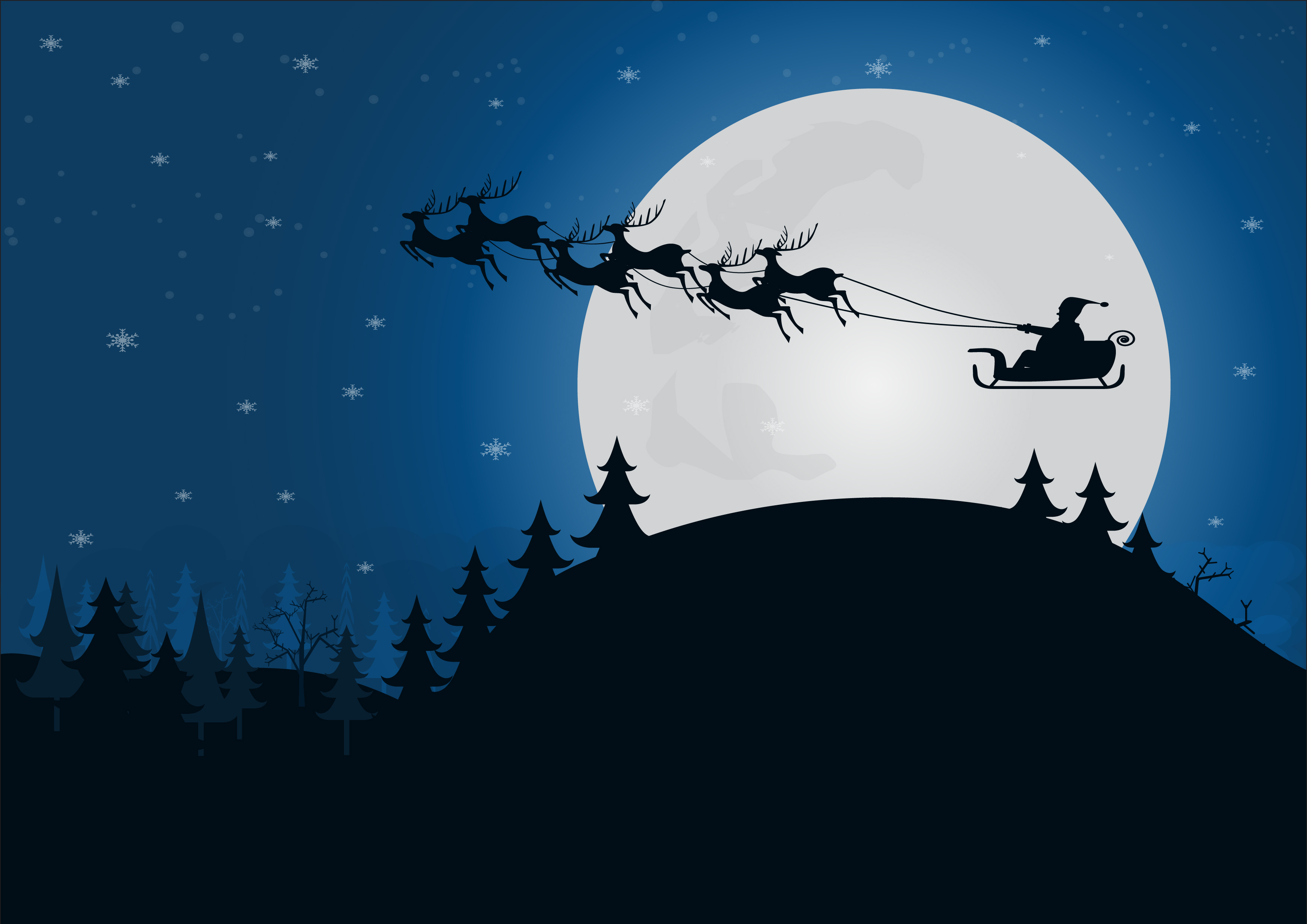 Santa Sleigh Silhouette Moon