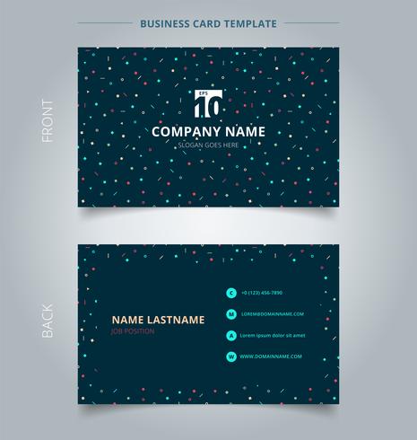 Creative business card and name card template simple geometric triangles, squares, circles colorful on dark background. vector